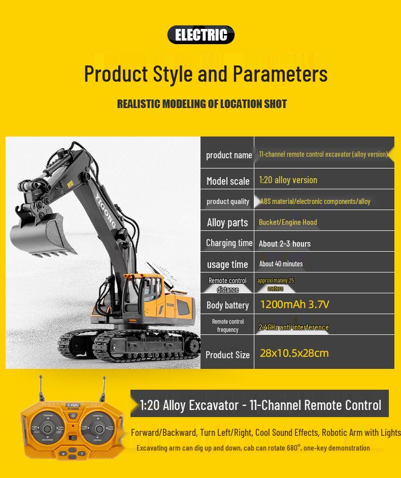 2.4G Remote Control Excavator & Bulldozer Toy - Alloy Construction Vehicle for Kids