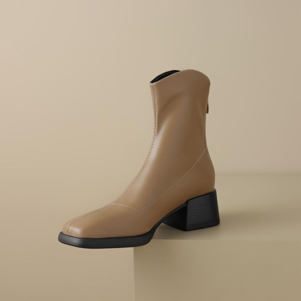 Krazing Pot Mikrofaser Herbst Winter Schuhe Dicke Mittelhohe Absätze Größe 43 Chelsea Boots Aprikose Reißverschluss Stiefeletten