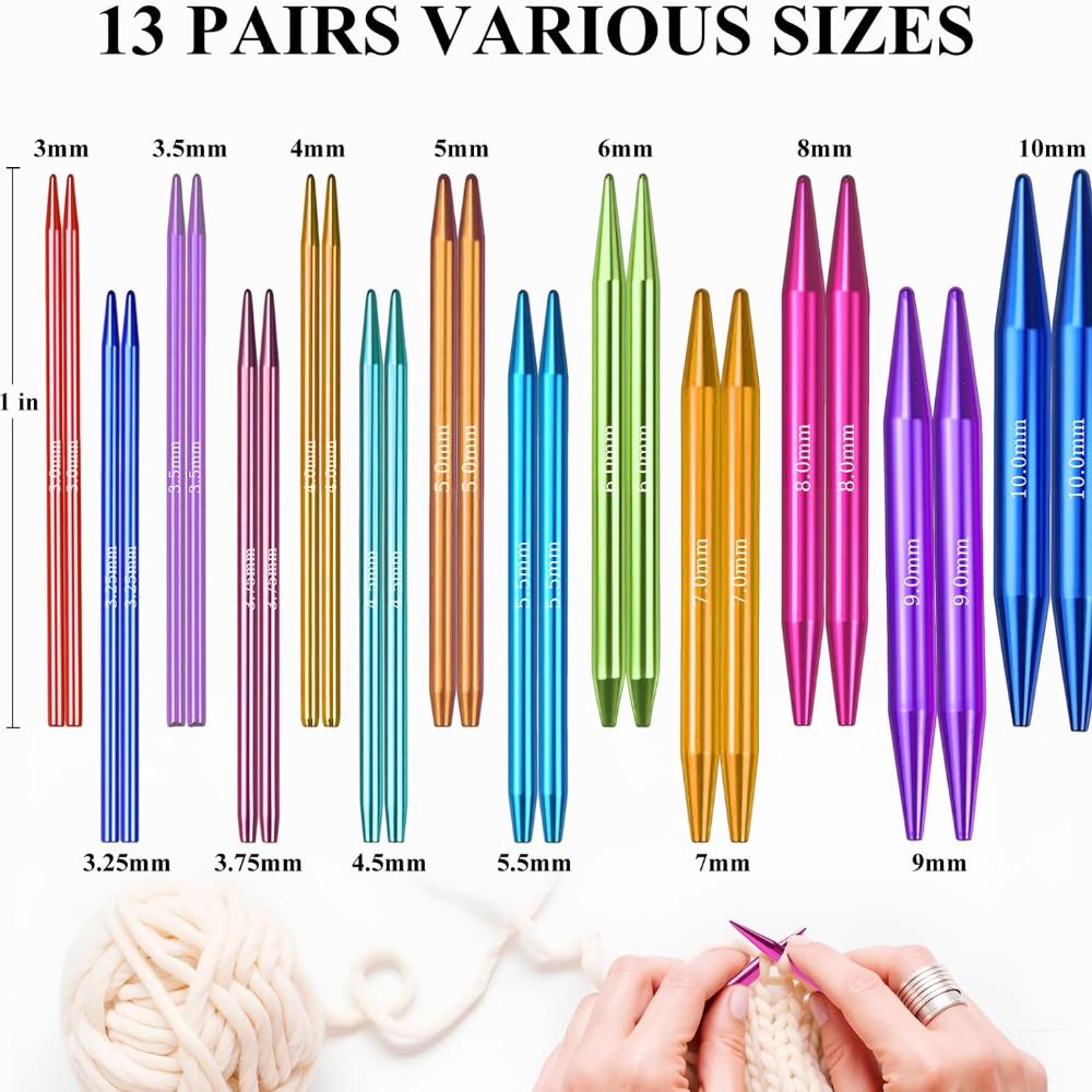AIYUNDI 13 Pairs Interchangeable Circular Knitting Needles Set, 3.0mm - 10.0mm, Aluminum Lightweight, Durable, Perfect for Knitting Projects, Beginner