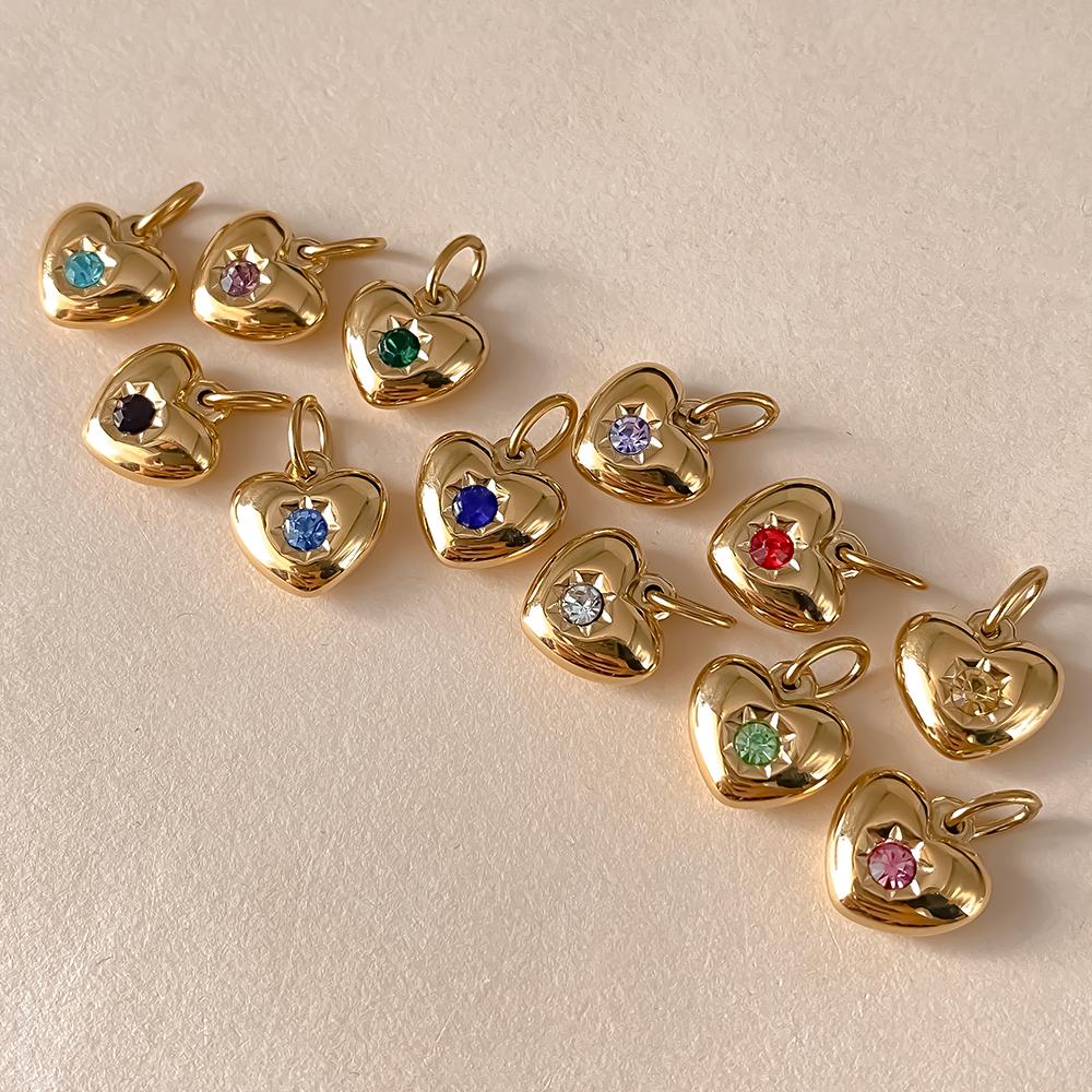 eManco Stainless Steel Heart Charm Valentine's Day Charms Multicolor Birthstone Pendants for Girl Sweet Jewelry Making