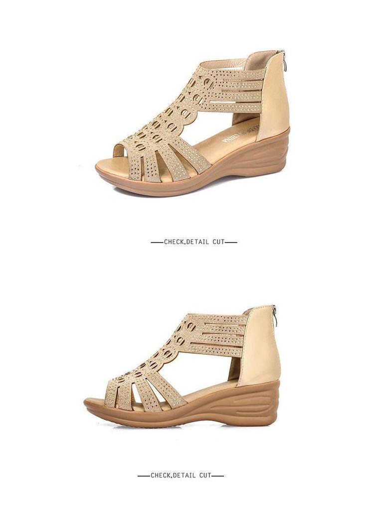 2024 Women's Rhinestone Peep Toe Wedge Sandals - Summer Mid Heel, Soft Sole, Open Toe