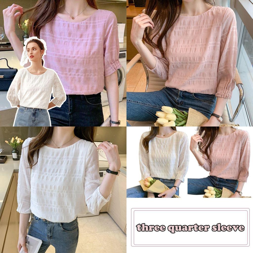 Elegant Korean Style Spring And Summer Blouse With Seven-part Sleeves For Versatile Wear