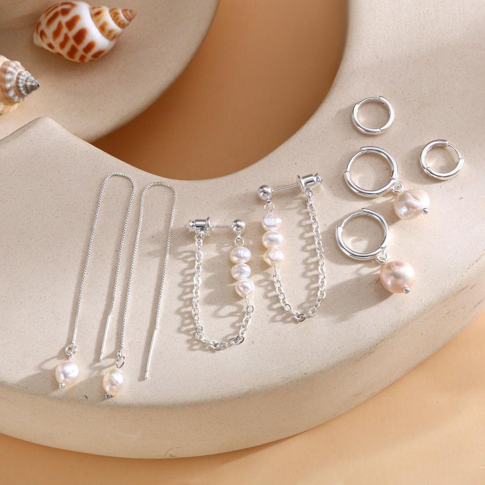 Hypoallergenic Pearl Drop Earrings Dainty Design Dangle Huggie Hoops  Women Jewelry