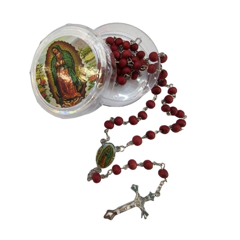 Rosario con Perline di Legno per la Preghiera Cristiana con Immagine della Madonna di Guadalupe e Crocifisso per Donne e Uomini in Scatola Regalo