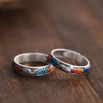 Anello Aperto Volpe a Nove Code Vintage in Smalto Ispirato al Folklore Cinese Regolabile Gioiello da Donna