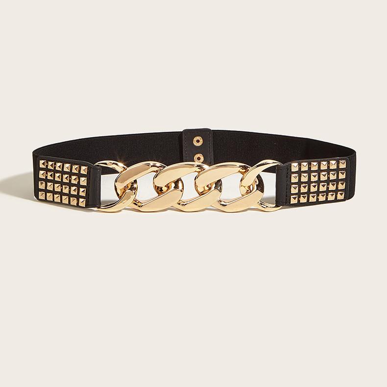 Fashionable Elastic Waist Belt With Rivet Decoration Ideal For Pairing With Blazers And Dresses