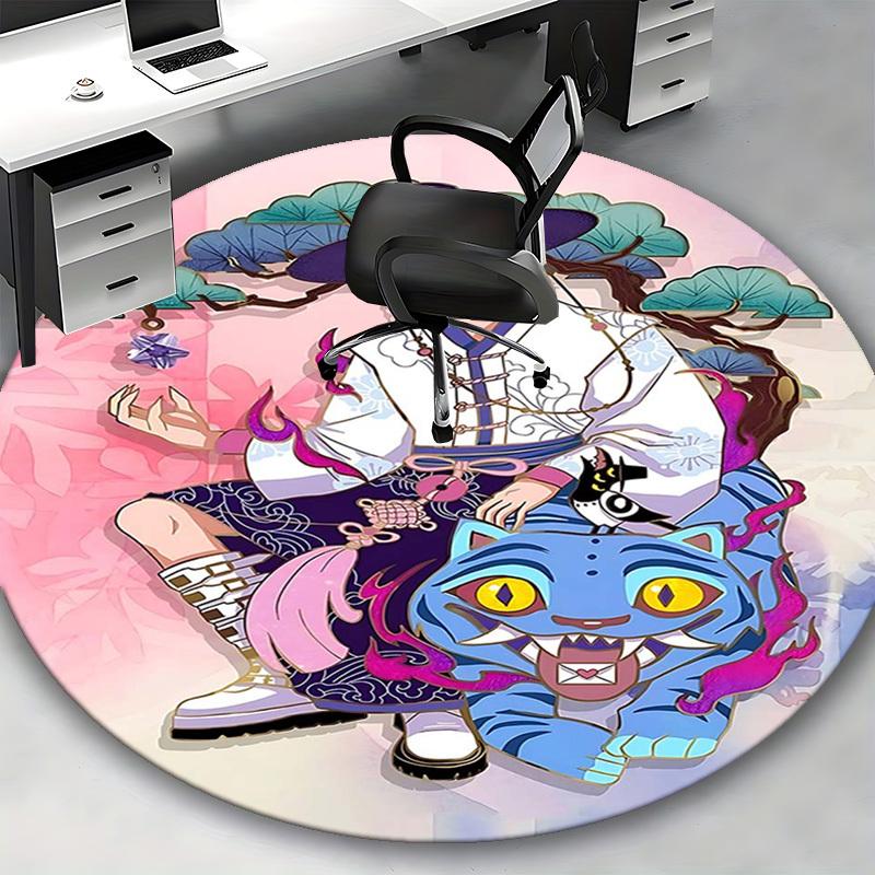1pc Anime Cartoon Design Round Carpet  Office Chair Mat, NonSlip Rug for Home Decor