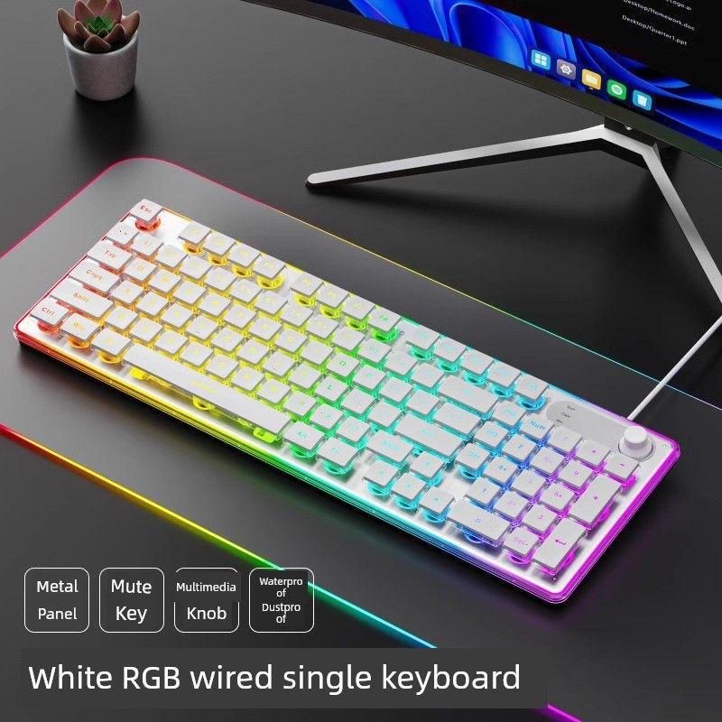 

Dazzling F98 Wired Mute Keyboard Good-looking Mechanical Feeling Backlit Tablet Laptop Typing Office White [Mute-Wired Edition] Single Keyboard