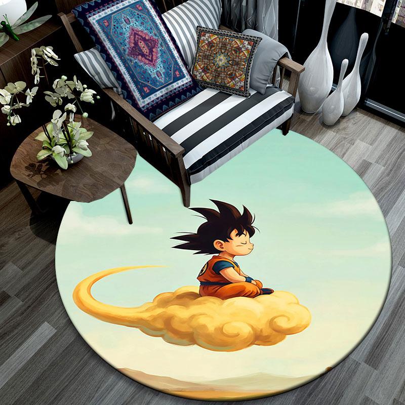 Goku Cartoon pattern round rug,Carpet Rug for Living Room Bedroom Playroom ,Non-slip Floor Mat,Holiday Gifts and Birthday Gifts.