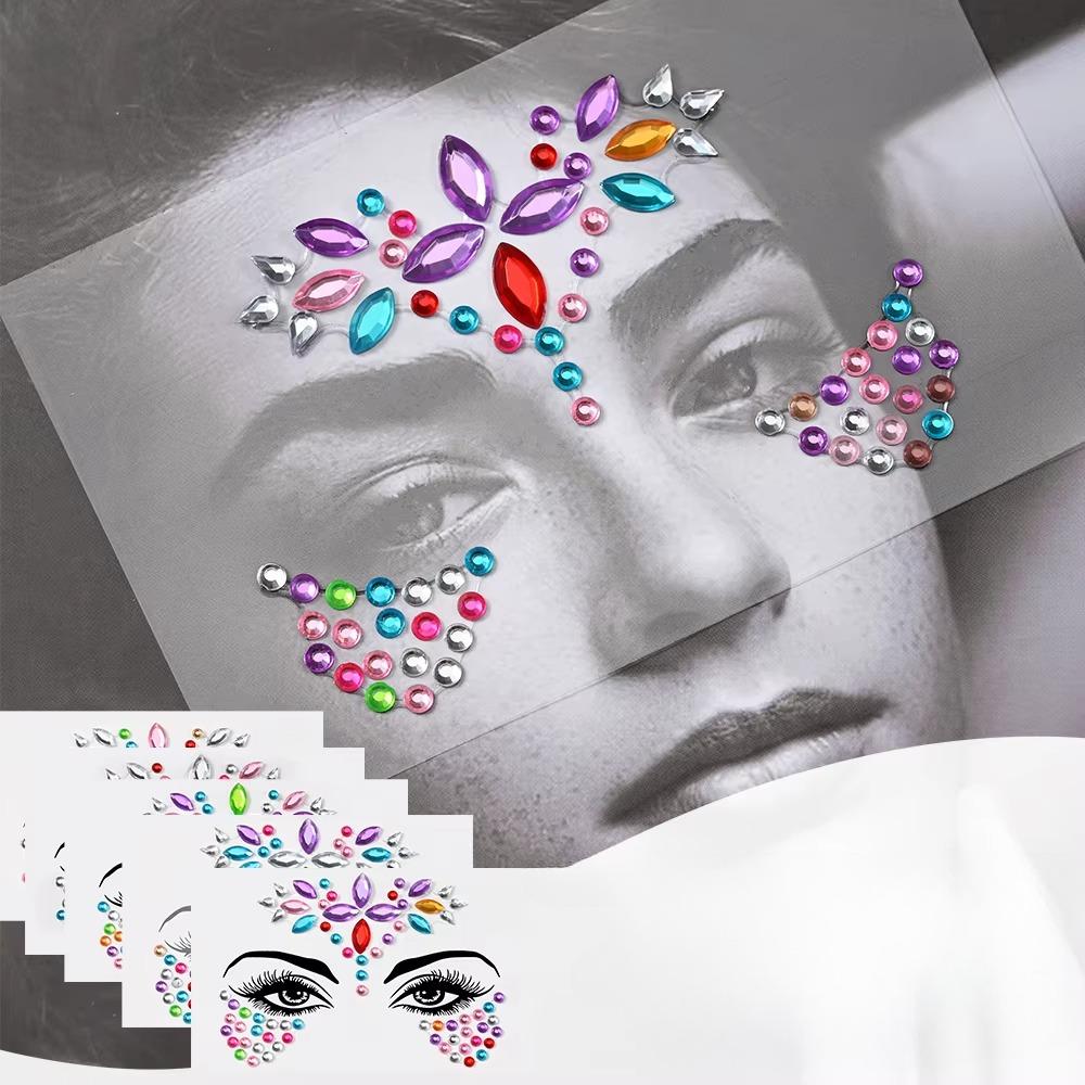 Fashion 3d Mermaid Face Gem Temporary Tattoo Crystal Body Facial Stickers, Shiny Glitter and Rhinestones for Festival Prom Party
