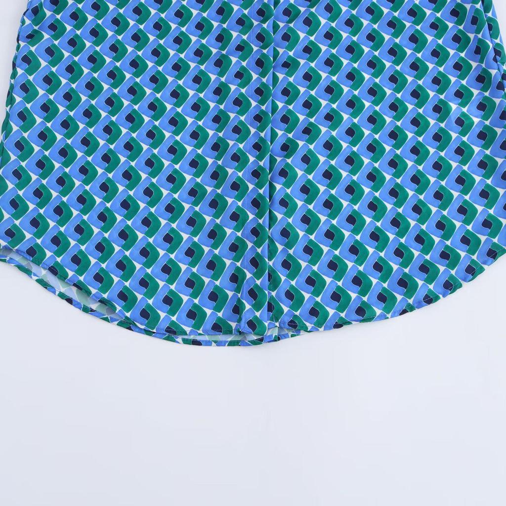 2025 Spring Women's European & American Geometric Silk Satin Shirt