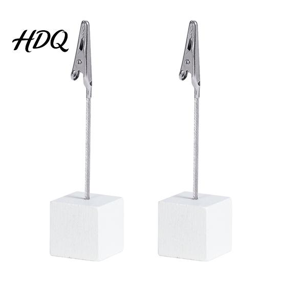 Solid Wood Memo Clip 2 Pcs Wooden Cube Base Holder with Clips Mini Table Water-based Paint Desk Accessory Number Stands for Name Cards Photos,