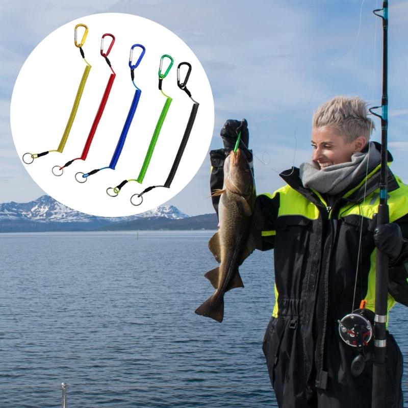 Spring Fishing Lanyard Coiled Tether with Metal Clip 35cm Safety Fishing Lanyard for Pliers Boating Fishing Heavy Duty