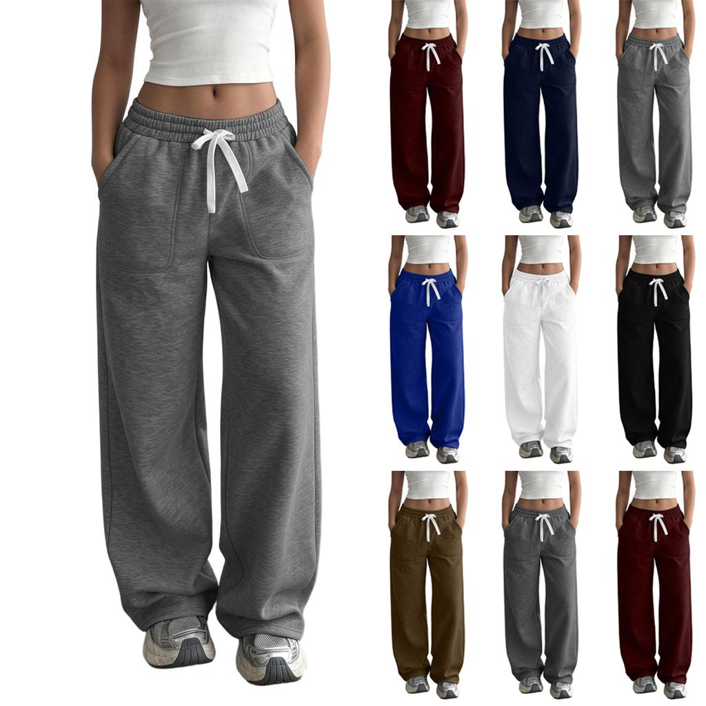 Pantaloni Larghi Colorati da Donna con Tasche Ampi Dritti Casual Palazzo