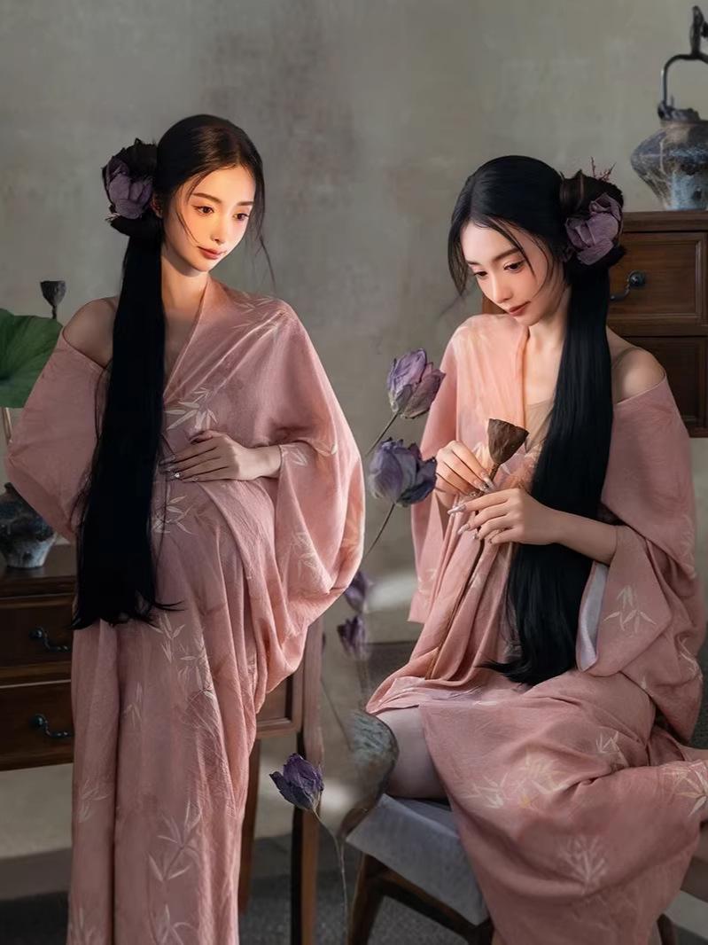 Retro Pink Chinese-Style Maternity Top for Artistic Photoshoots One Size