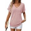 2026 Women's V-neck Summer Waffle Pocket Short Sleeve T-shirt