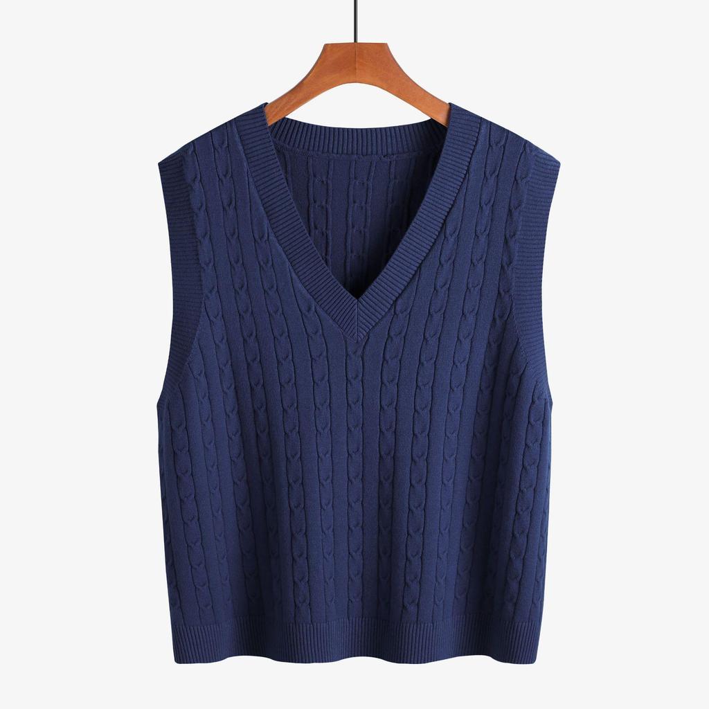 Women's Plus Size Cable Knit V-Neck Cardigan Vest for Autumn and Winter