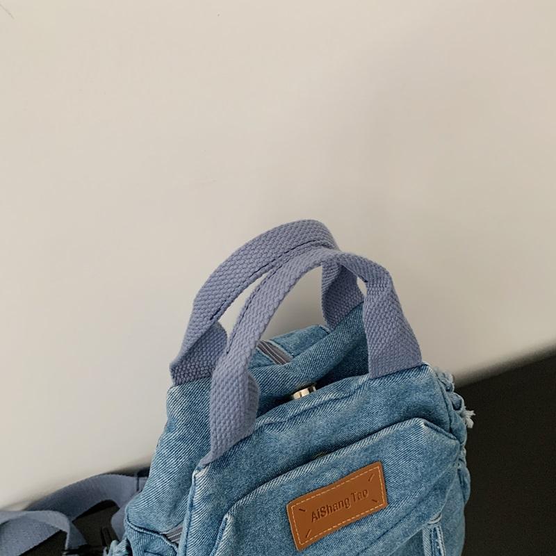 Stor Kapacitet Denim Ryggsäck Multifunktionell Bröstväska Dam Axel Crossbody Väska