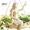 Decorative Succulents Holder for Balcony Ballet Dancer & Mermaid Hanging Planter, Resin Shell-Shaped Flower Pot with Metal Chains, Stylish Decor Patio