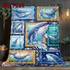 Whale Art Frames Collection 2D Flat Pattern Flannel Blanket, High Quality All Seasons, Home Decor, Warmth and Comfort, Perfect for Christmas Gifts.