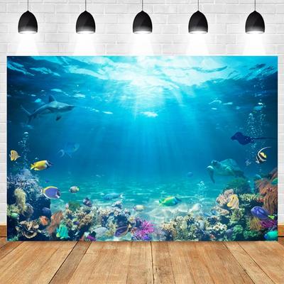 Underwater World Photo Background Undersea Sunlight Deep Blue Water Sun Ray Photography Backdrop for Children Birthday Party