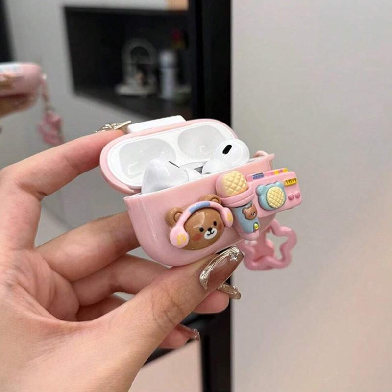 Cartoon Music Bear Earphone Case for Apple AirPods 1 /1/1 Music Pendant Pro1 Anti-drop Protective Case