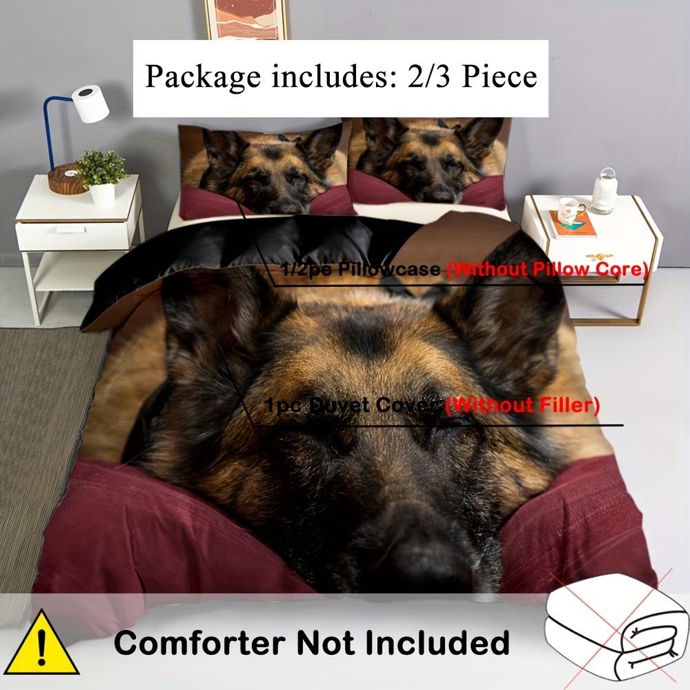 2/3pcs Duvet Cover Set (1 Duvet Cover + 1/2 PillowcaseWithout Core)3D GSD Dog Sleep Printed Bedding Set for Bedroom and Guest