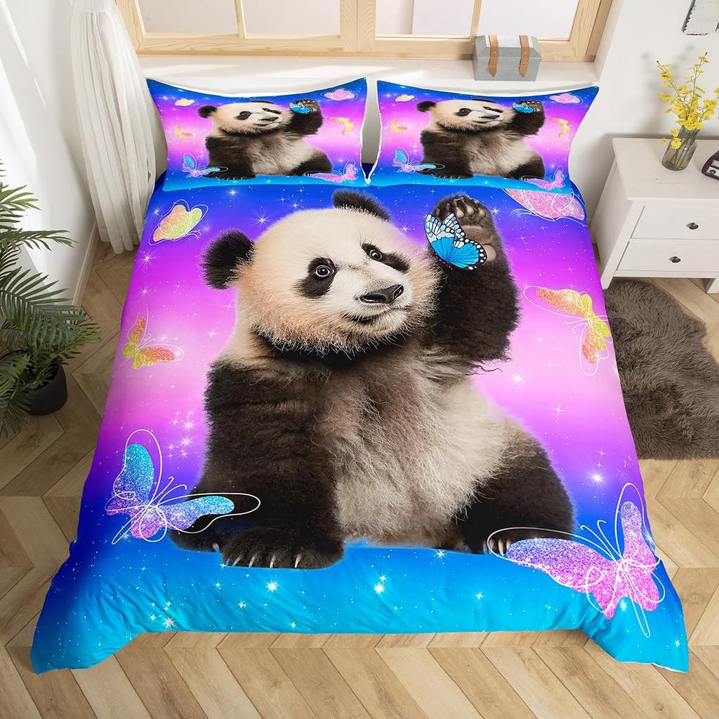 Cute Panda Duvet Cover Set Twin Queen Cartoon Wild Animal Bedding Set Minimalism Hand Drawn Comforter Cover Kawaii Room Decor