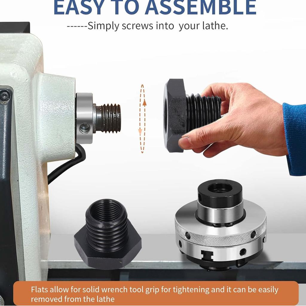 Woodworking Lathe Headstock Spindle Adapter Thread Chuck Insert Adaptor Steel Faceplate 3/4in X 16tpi to 1in X 8tpi