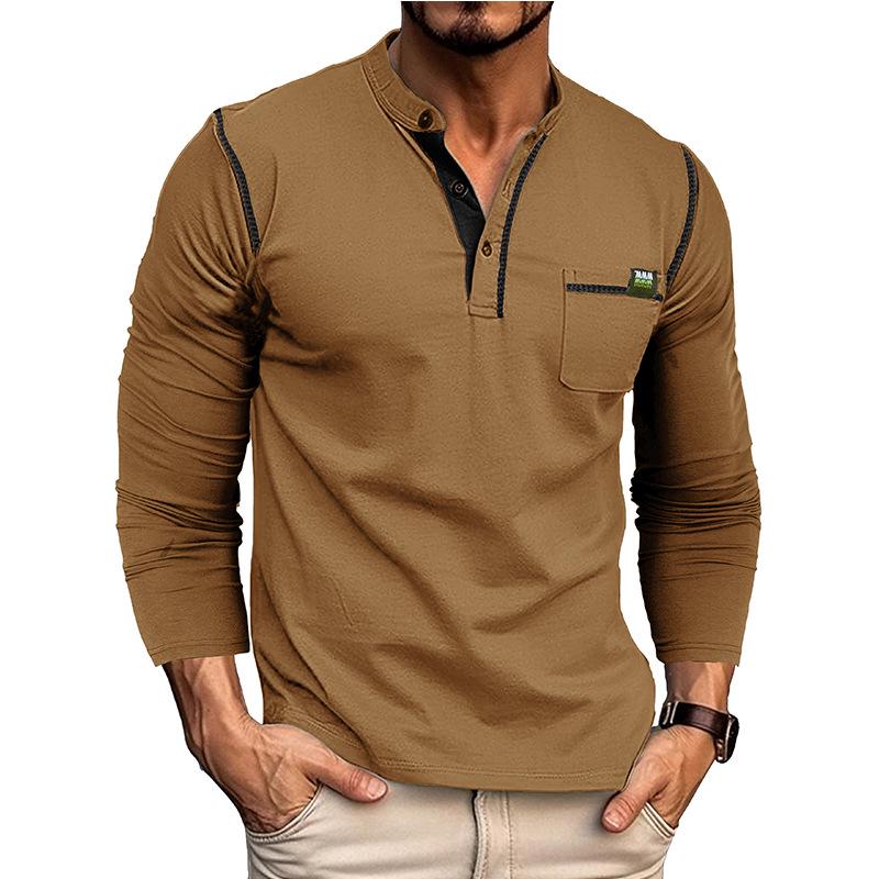 

Футболка Henley Colorblock для мужчин с длинным рукавом в европейском и американском стиле, осень/зима 2023 г. XXXL жёлтый/горчичный
