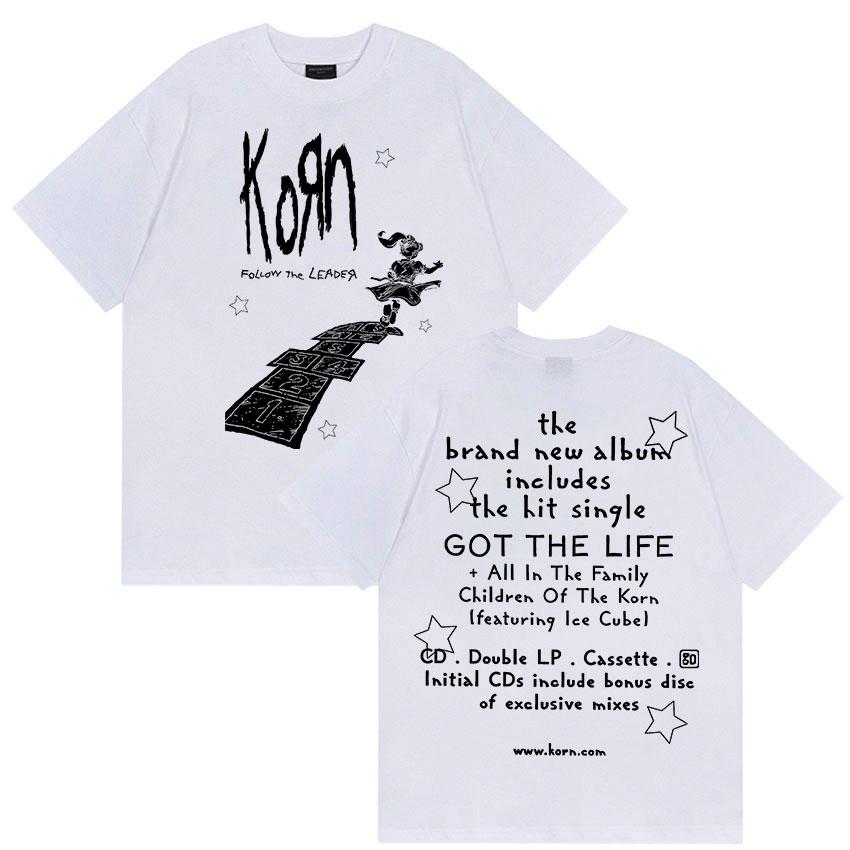 Rock Korn Follow The Leader Double Sided Print T Shirt Men Women Retro Harajuku Fashion Cotton Short Sleeve T-shirts Streetwear