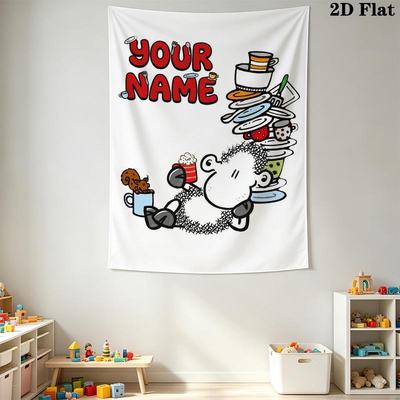 Custom Name sheepworld Wall Tapestry Aesthetic Wall Hanging Printed Fabric Blanket Decorative Tapestries for Bedroom Living Room Home Decor