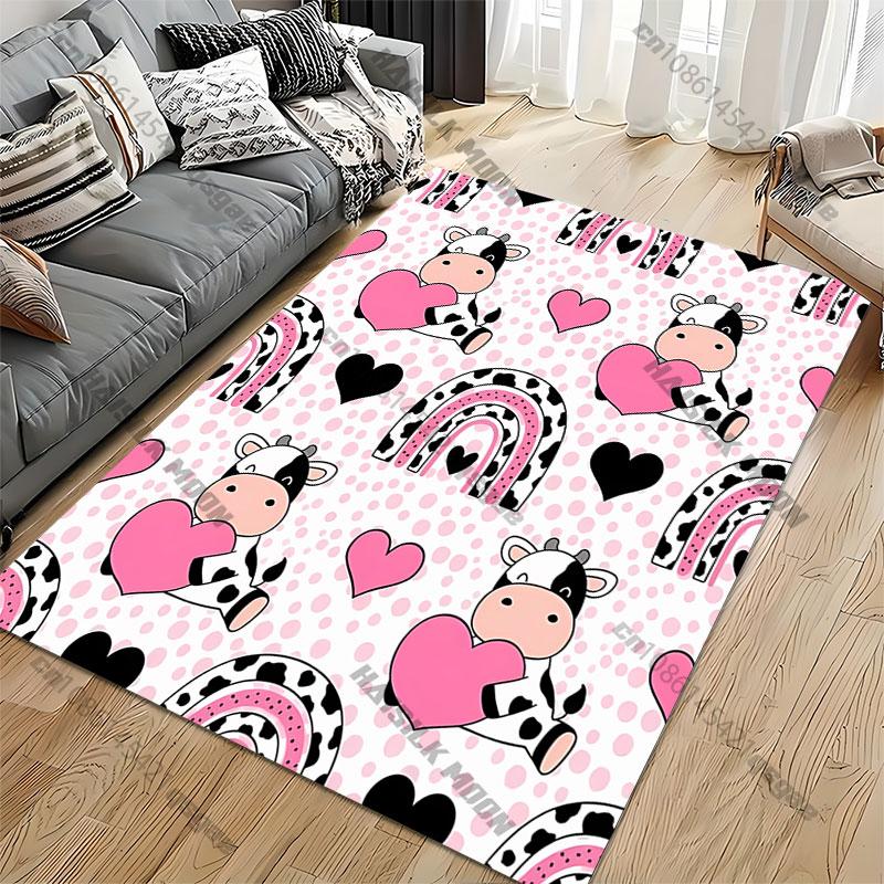Cute Cows Hearts Rainbows Carpet Yoga Living Room Room Decor Children's Crawling Mat Doormat Area Rug Games Mat