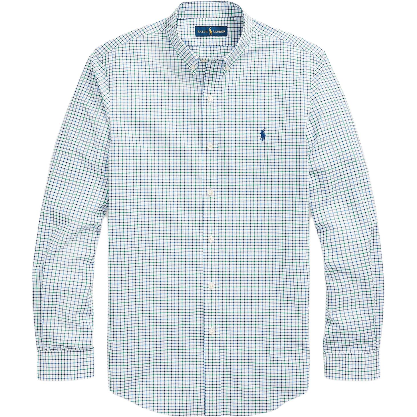 

Polo Ralph Lauren SS24 Клетчатая рубашка с вышивкой логотипа Pony, поплин, длинный рукав, мужская, рубашки, синий, зеленый, 710748907-004 L
