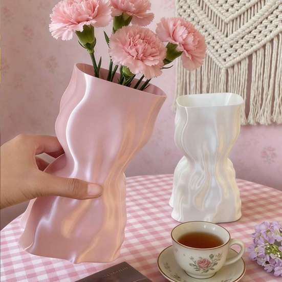 Bedroom Aesthetic Decor 3D Printed Flower Vase, Modern Minimalist Vase for Living Room Sophisticated Home Accessories Decor, Creative Floral