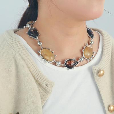 2024 Autumn/Winter Maillard Tiger Eye Stone Retro Necklace - Niche Literary Clavicle Chain for Women