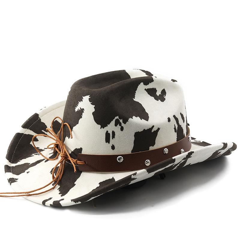 Westlicher Wildleder-Umschlagkrempe Western-Cowboyhut Herren- und Damen-Outdoor-Reisehut Aufgerollte Krempe Ethnischer Stil Zylinder Filzhut