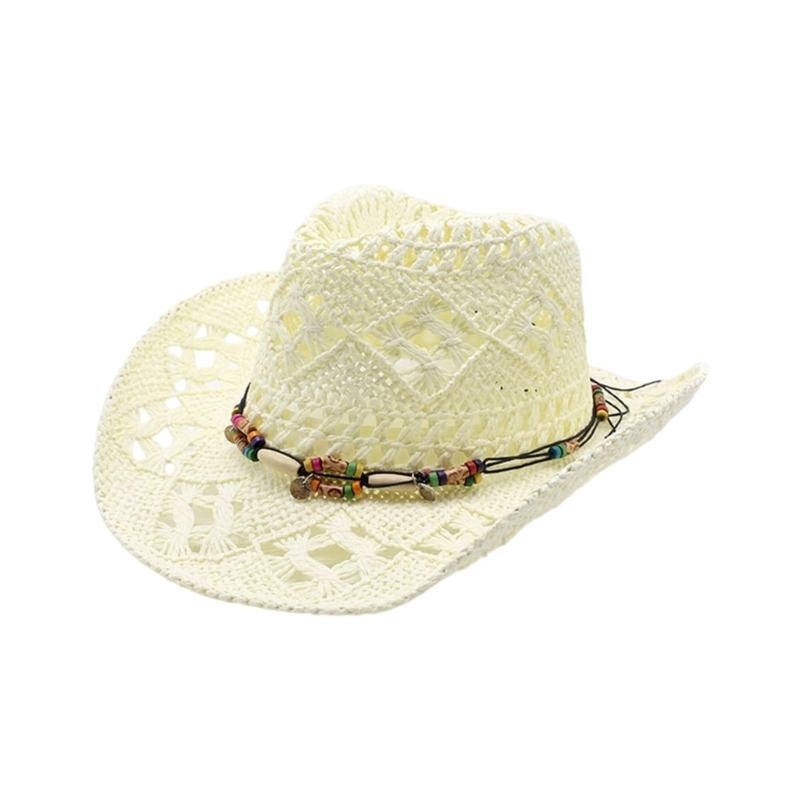 Western Hat Adjustable Breathable Paper Straw Sun Hat for Women Men Outdoor Activity Beach Vacation Wear