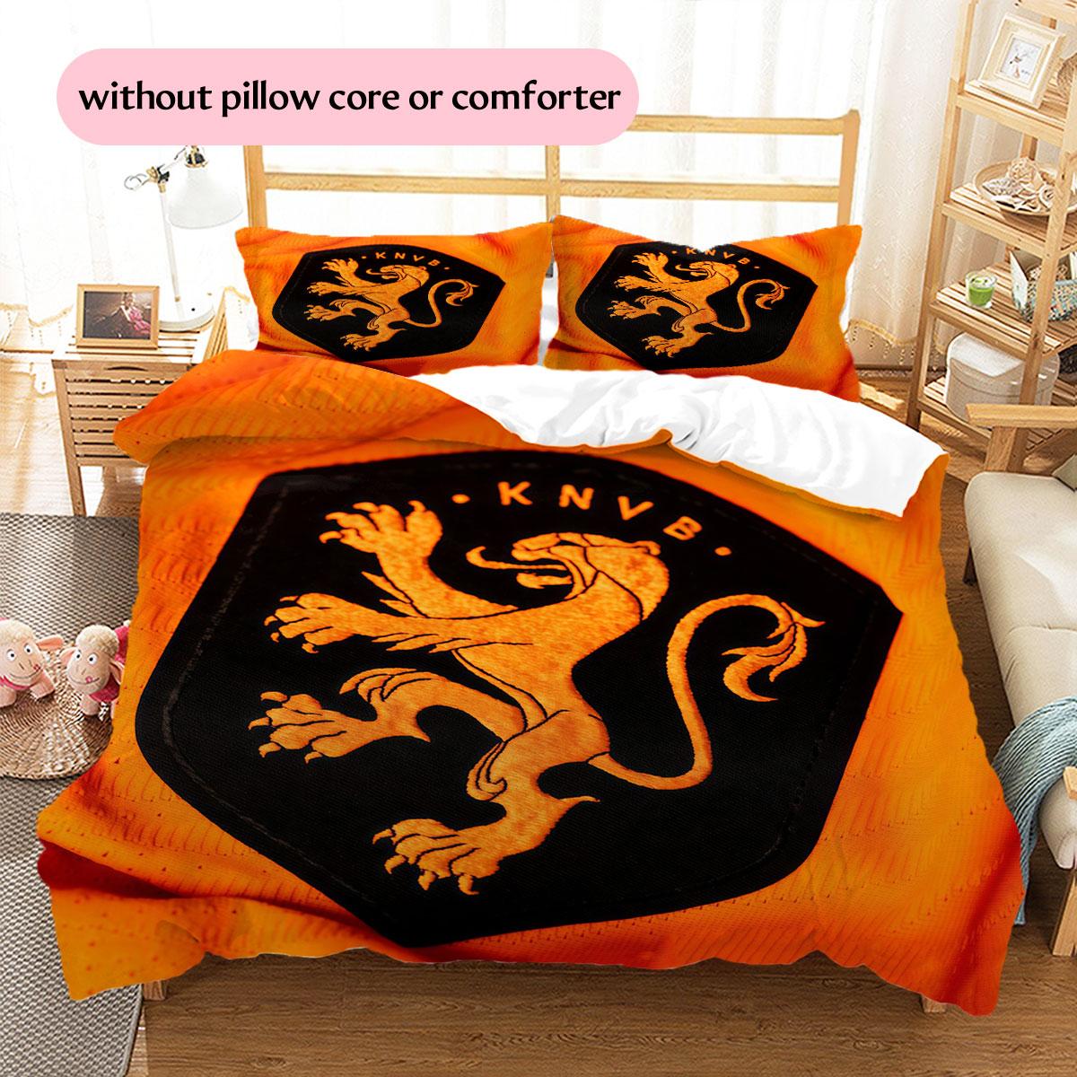 Netherlands national football logo Pattern Bedding Home Decoration Birthday Gift (1 * duvet cover + 2 * pillowcase, without core),fan merchandise. 135x200cm
