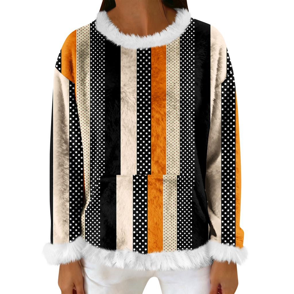 Women's Casual Fleece Sweatshirt  Long-Sleeve Round  Neck Casual Comfortable Loose-Fit Lightweight Women's Flannel Sweatshirt