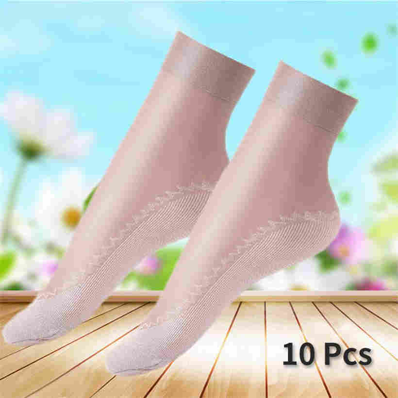 

10 Pair Women Soft Socks Casual Non Slip Bottom Splice Transparent Ladies Thin Silk Socks кавовий