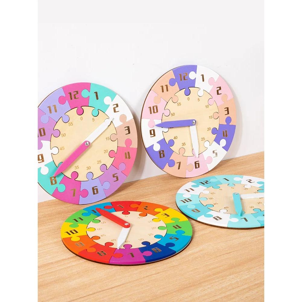 Montessori Children Clock Wooden Time Learning Puzzle Clock for Children Early Education Hour Minute Cognition Teaching Aids