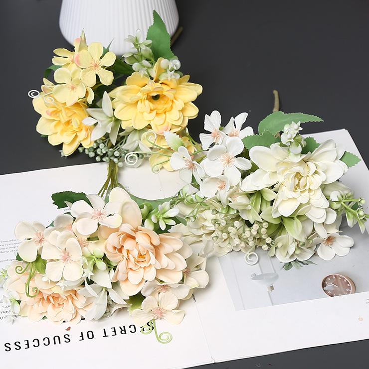 Spring Dahlia Silk Flowers: Artificial Floral Decoration for Dining Table, Home Ornament, or Photography Prop