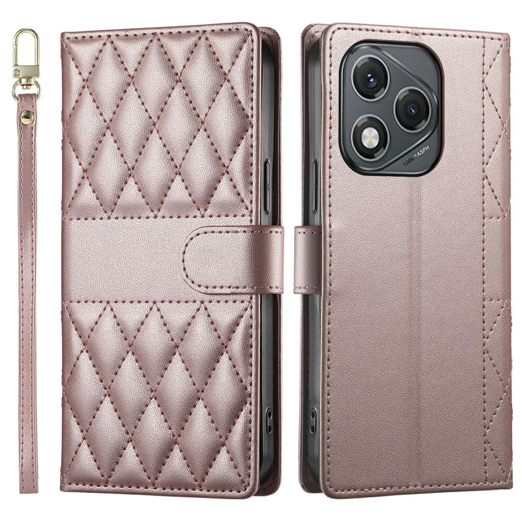 For Honor 400 Lite 5G Case Rhombus Stitching Wallet Stand Leather Phone Cover with Long/Short Strap
