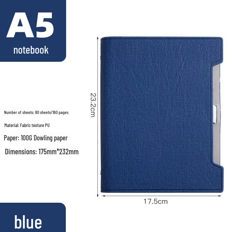 A5 Fresh Style Leather Binder Notebook with 6-Hole Diary & Gift Box Set, Laser Engraved Cover синий