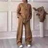 2026 Fashionable European-American Women's Cotton Linen Set: Comfortable Loose Top & Wide-Leg Pants