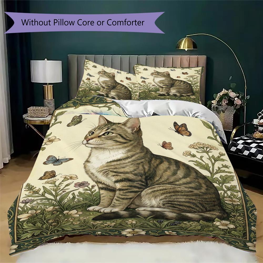 Set Copripiumino con Motivo Gatto Retrò Federa Decorazione per la Casa Regalo di Compleanno (1 * copripiumino + 2 * federe senza imbottitura)8