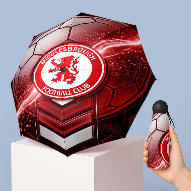 Middlesbrough Football Pattern Printed Mini 5 Folds 8 Ribs Compact Umbrella Windproof Waterproof Lightweight Portable Folding