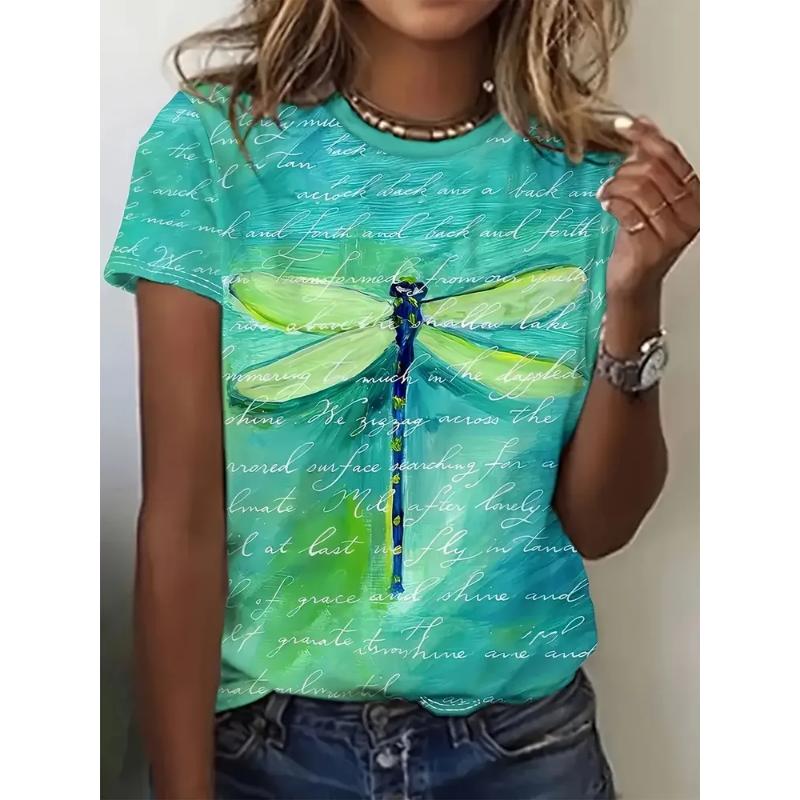 Fashion Women's Crew Neck T-Shirt 3D Color Printing Crew Neck Short Sleeve
