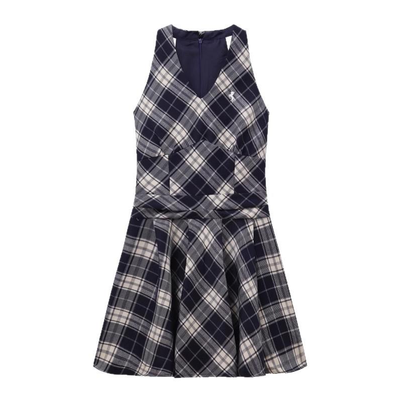 French v-neck neck plaid dress women's summer new temperament slim fit small man short